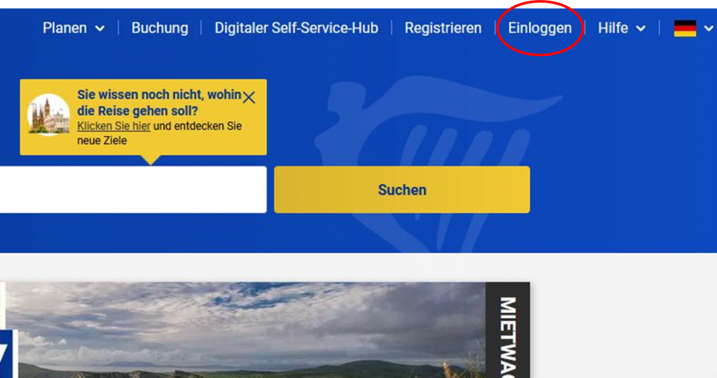 Ryanair-Webseite Hauptseite