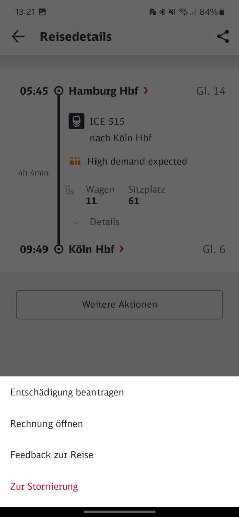 Deutsche Bahn Navigator App - Fahrpreiserstattung Ablauf Screenshot 3